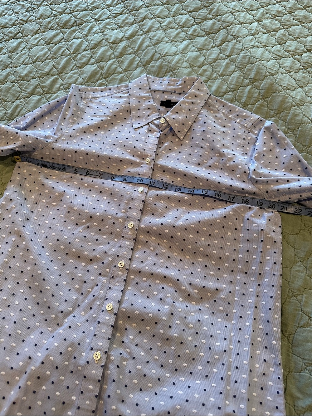 Talbots Light Blue Button-Down Shirt with Navy and White Dot Print - Picture 11 of 11